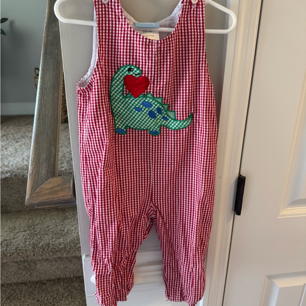 Red Gingham Dinosaur Kids One Piece